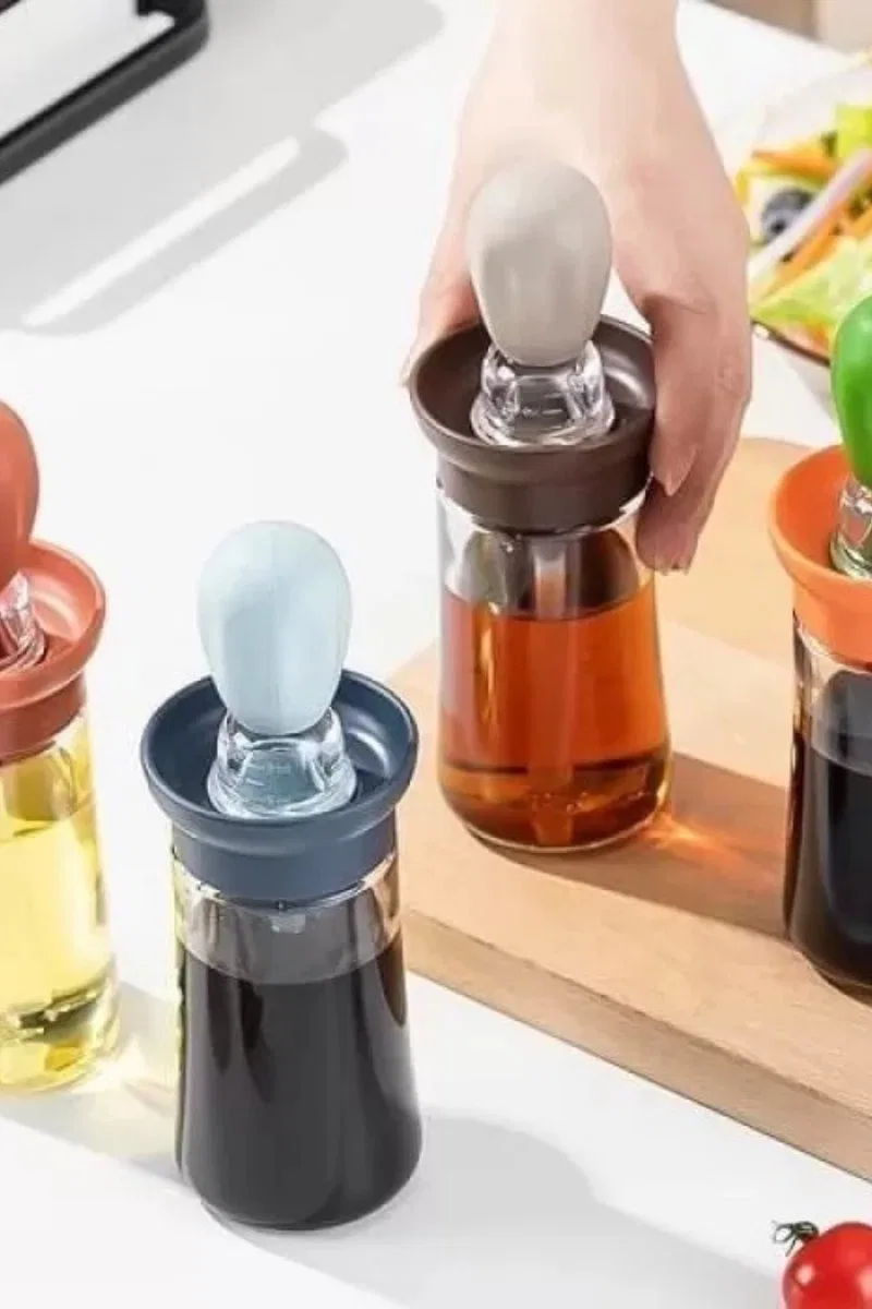 Hazneli Silikon Uçlu Cam Yağdanlık Sirke Yağ Yumurta Ve Sos Fırçası Asorti görsel 3