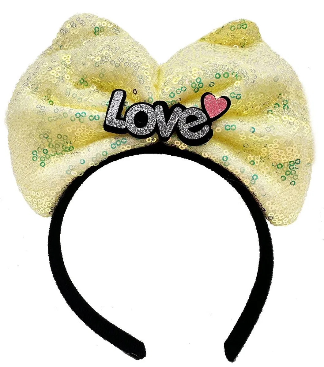 Led Işıklı 3 Farklı Fonksiyonda Yanan Gümüş Love Yazılı Sarı Fiyonk Taç 20x17 Cm görsel 2