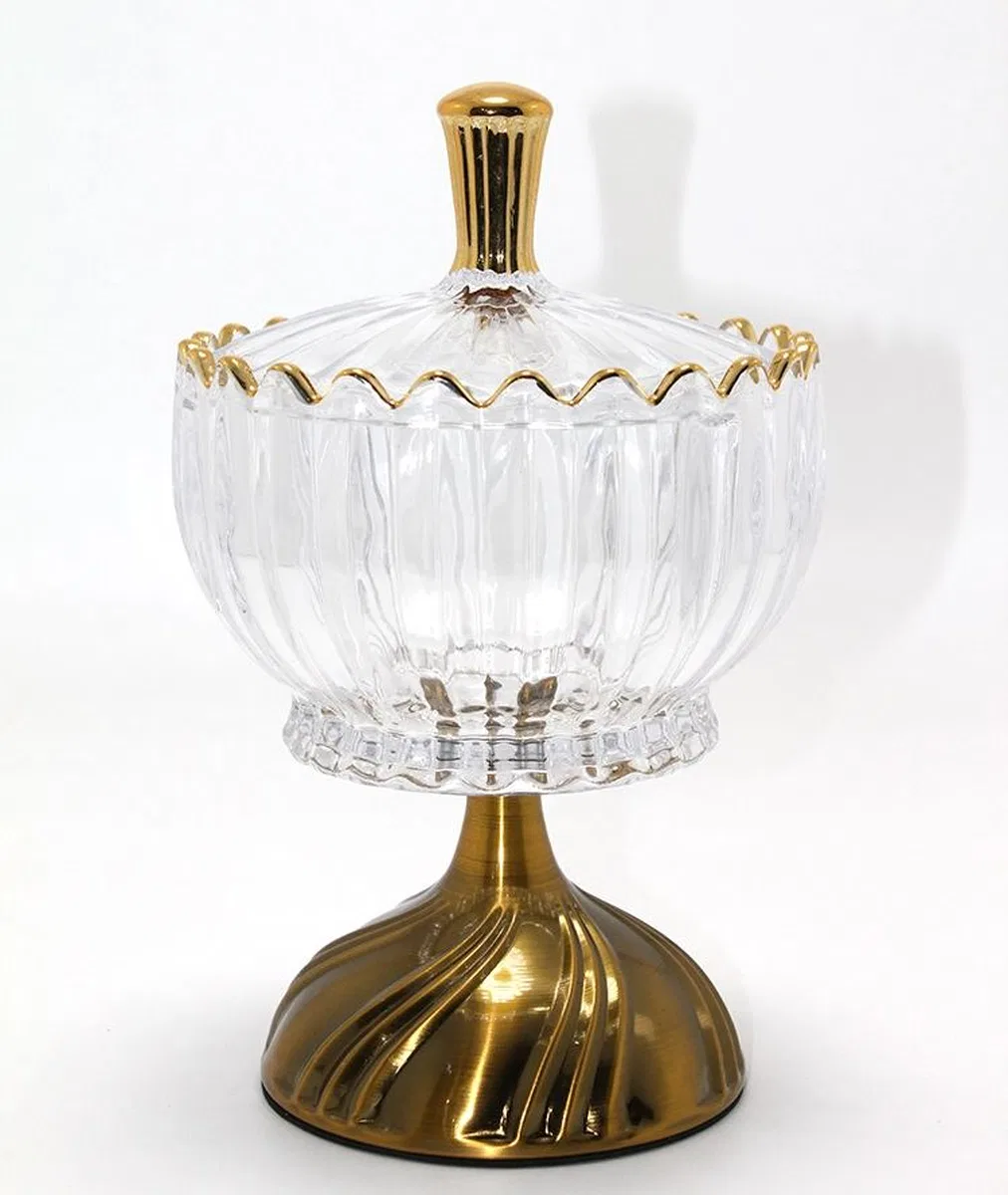 Metal Ayaklı Kristal Cam Şekerlik Gold Detaylı Sunumluk Alk4871