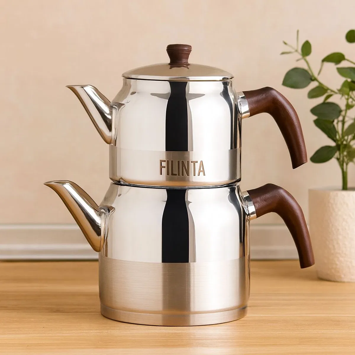 Orta Boy Çelik Çaydanlık Seti (Çift Kapaklı, Süzgeçli) 1. 25L/2. 25L