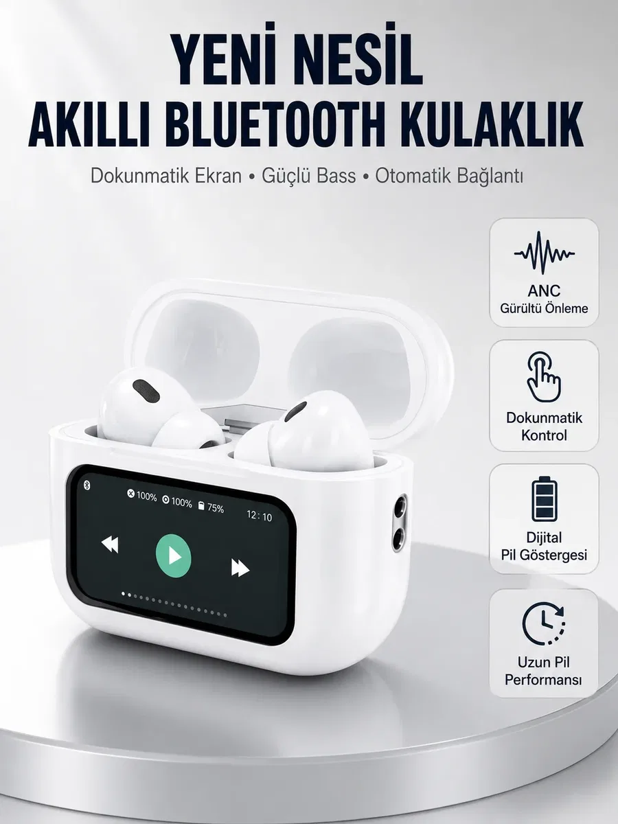 Dokunmatik Ekranlı Bluetooth Kulaklık ANC Gürültü Önleme Suya Dayanıklı Yeni Nesil