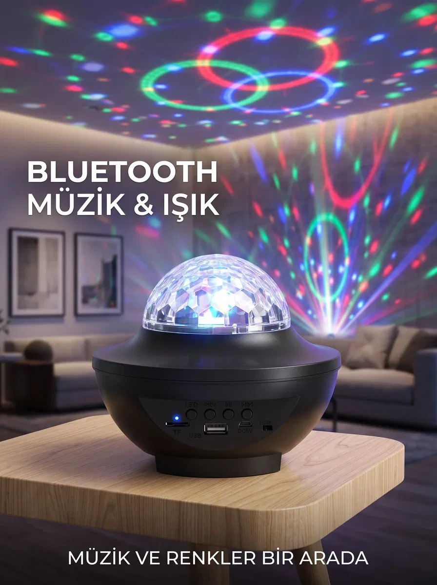 Bluetooth Hoparlörlü RGB Disko Işığı Müzikli Parti Lambası USB TF Kart Destekli