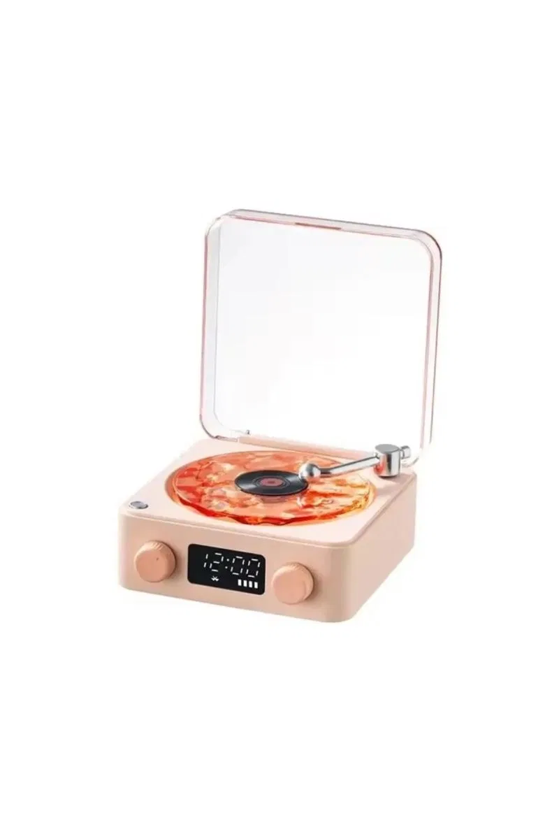 Waves Nostalji Plak Görünümlü Bluetooth Hoparlör 3d Ses Dalgası Retro Müzik Plak Pembe