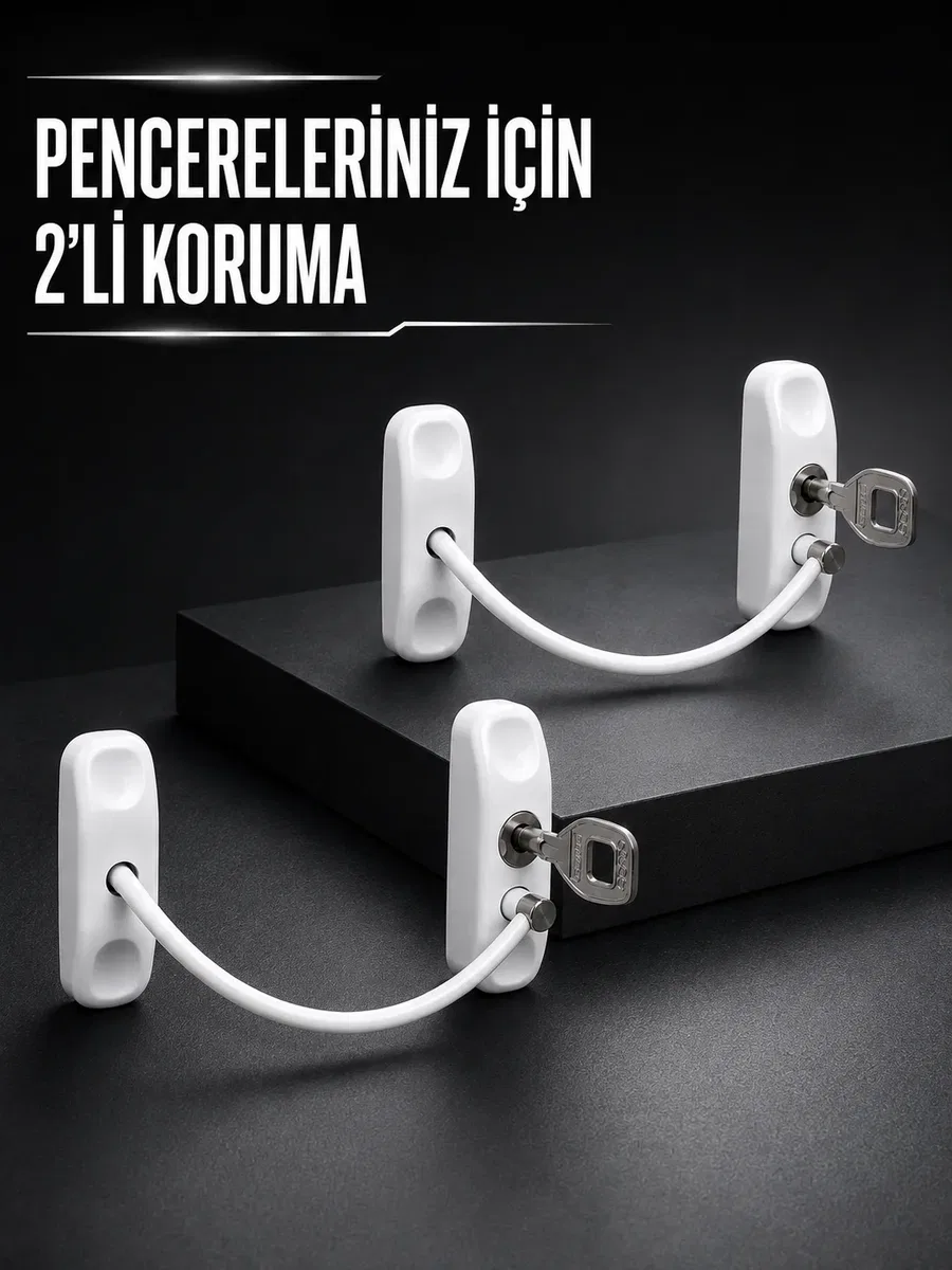 Beyaz Kablolu Pencere Kilidi 2 Adet Çocuk Koruma ve Pencere Emniyet Aparatı