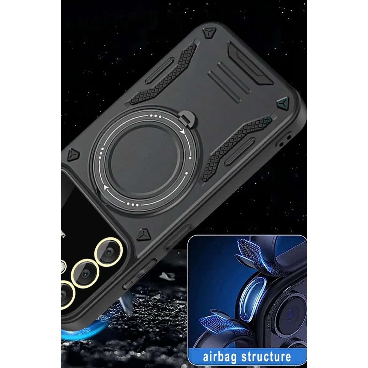 Samsung Galaxy A15 4g Kılıf Joy Lens Standlı Kapak - Siyah görsel 4