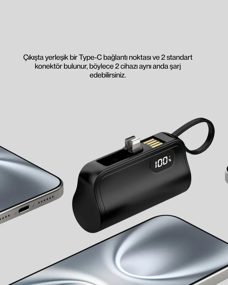 Dahili Type-C Konektörlü Mini 2000mAh Powerbank görsel 5