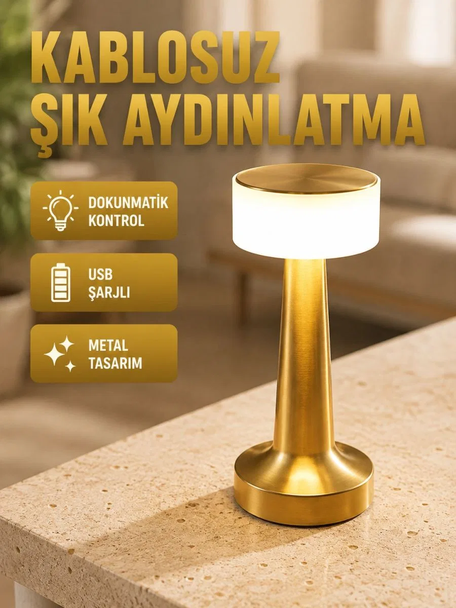 Modern Usb'li Kablosuz Masa Lambası – Minimalist Tasarım, 3 Farklı Parlaklık Yeni Nesil