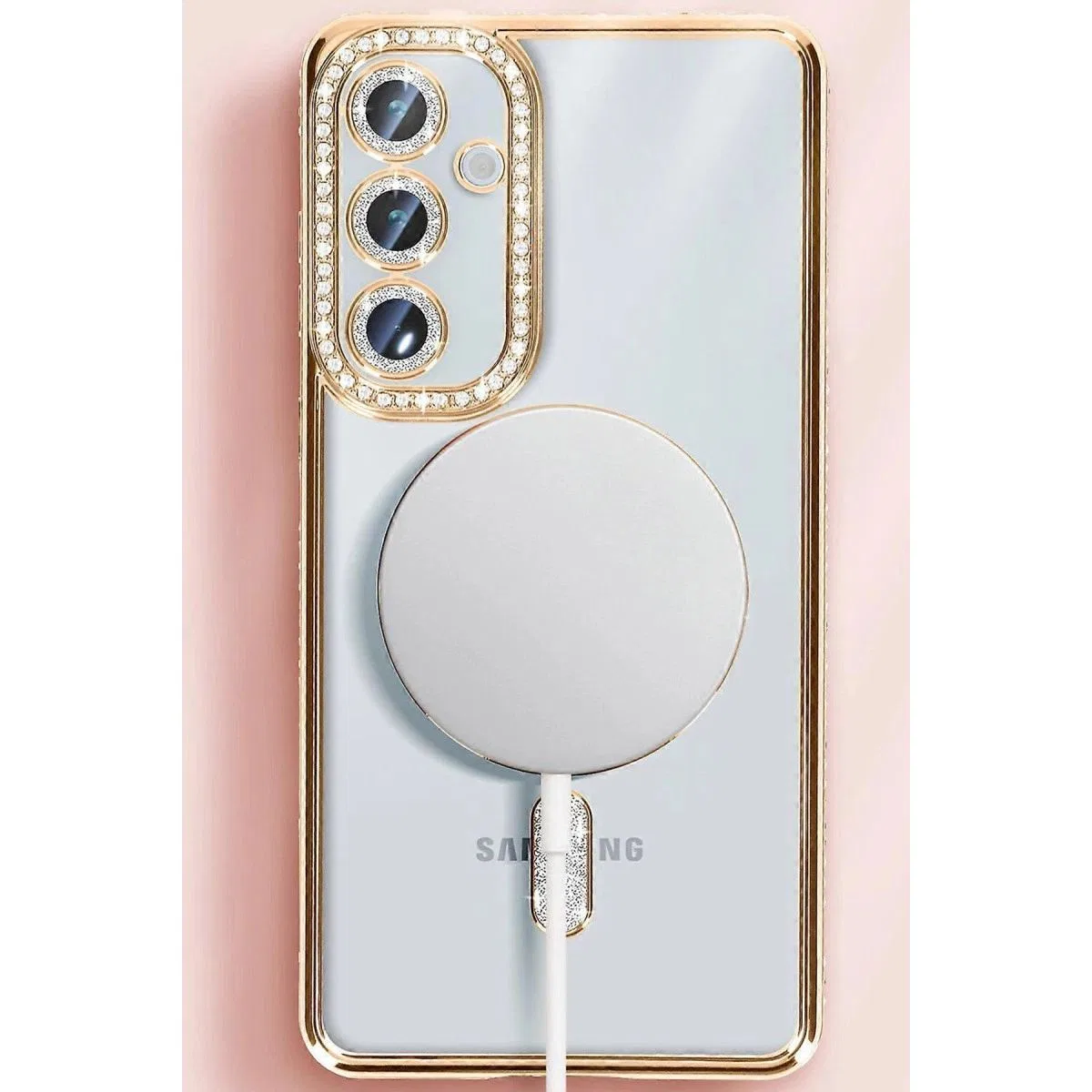 Samsung Galaxy S25 Kılıf Joke Simli Magneticsafe Kılıf - Gold görsel 2