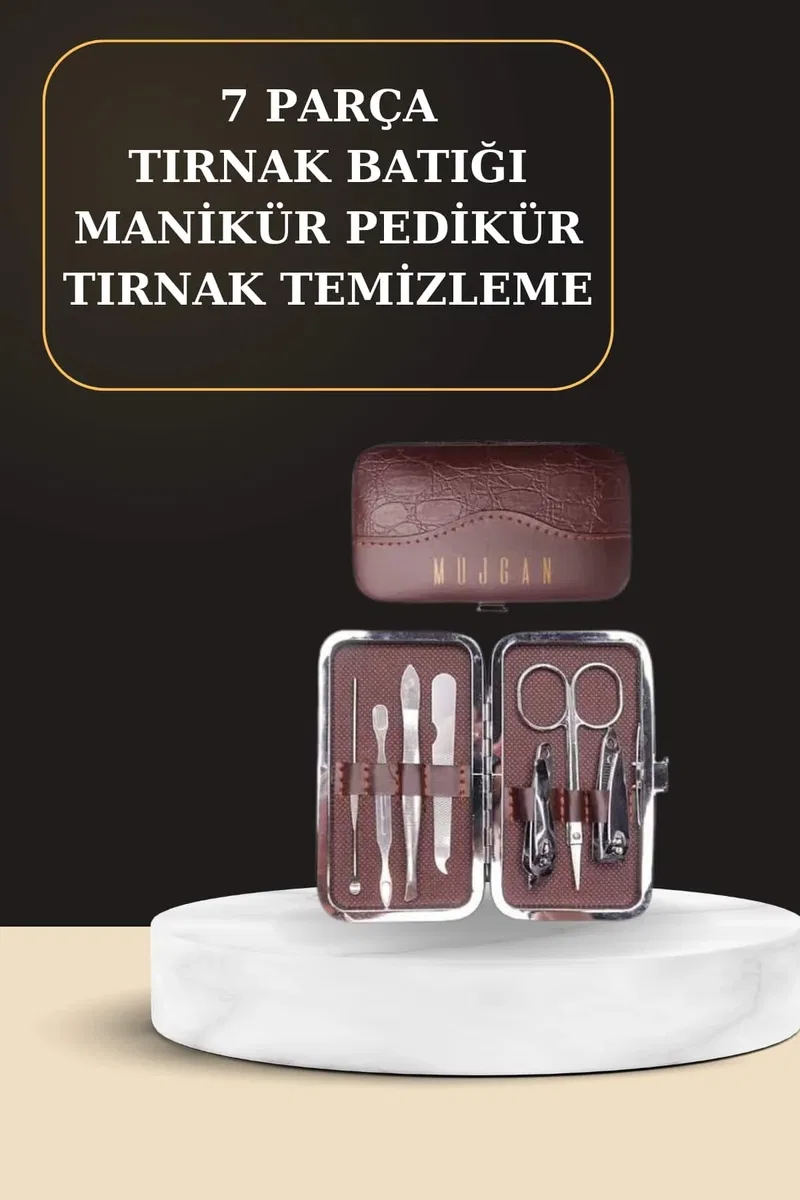 7 Parça Manikür Pedikür Seti El Ayak Bakımı Çantalı Paslanmaz Çelik görsel 2