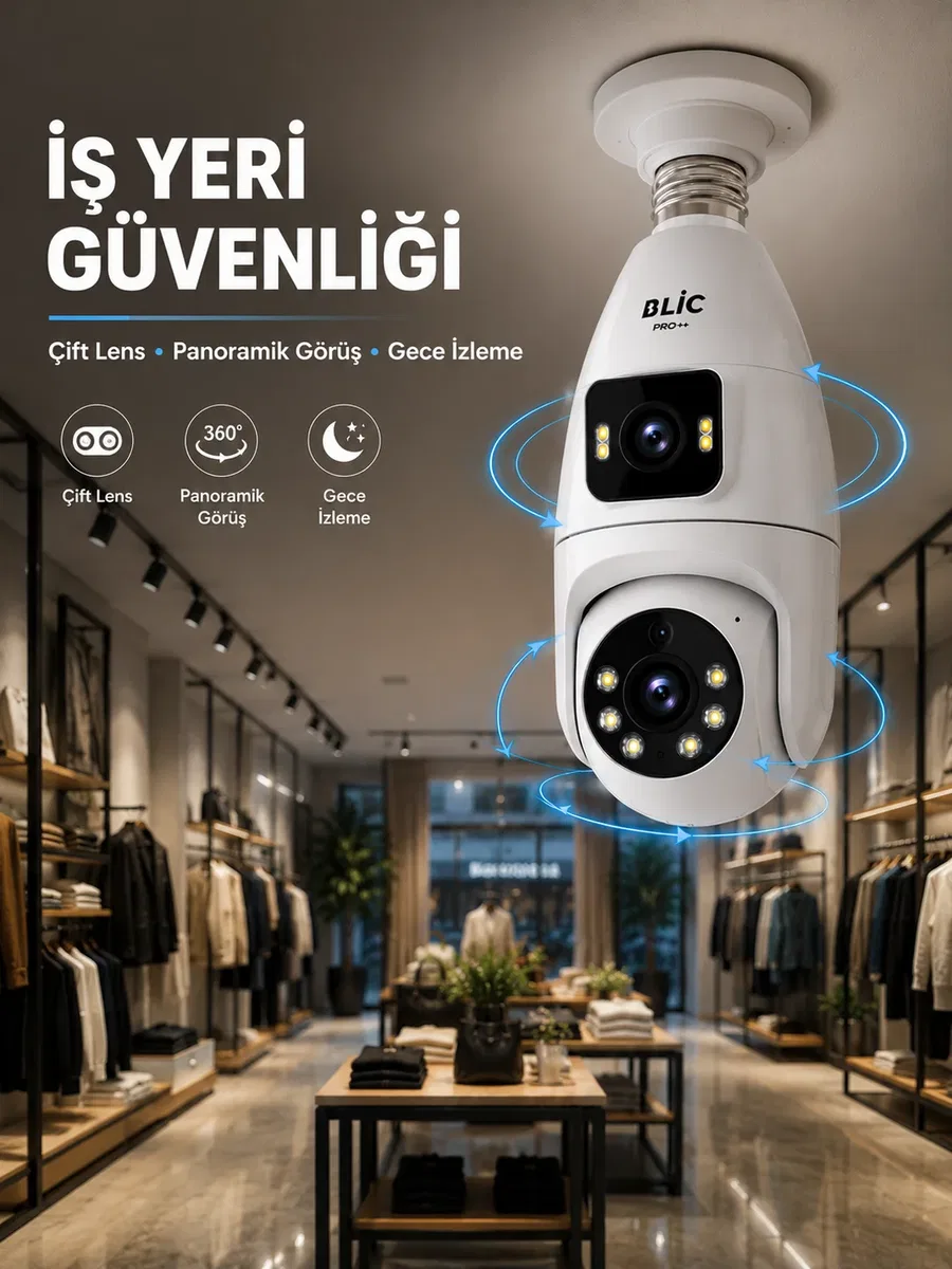 Wi-Fi Çift Lens Ampul Kamera Akıllı Ev Güvenliği