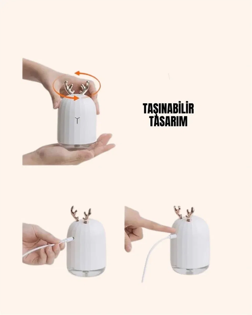 USB Şarjlı Mini USB Nemlendirici LED Işıklı Masaüstü Cihaz görsel 3