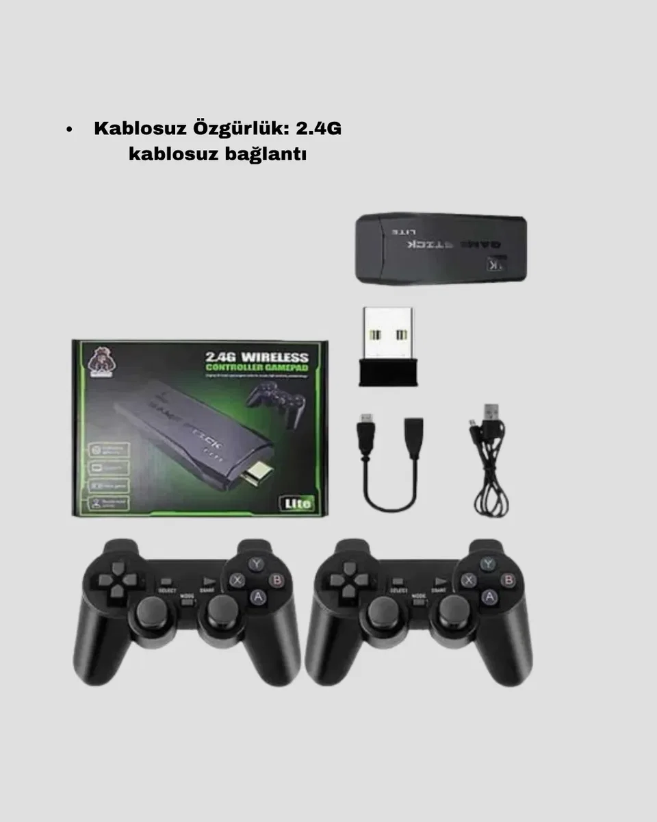 20000 Oyunlu 4K Retro Game Stick – Kablosuz Çift Kollu Atari Konsolu görsel 5