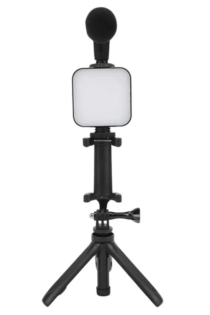 Telefon Tutucu Mini Mikrofonlu Tripod Vlog Çekim Video görsel 5
