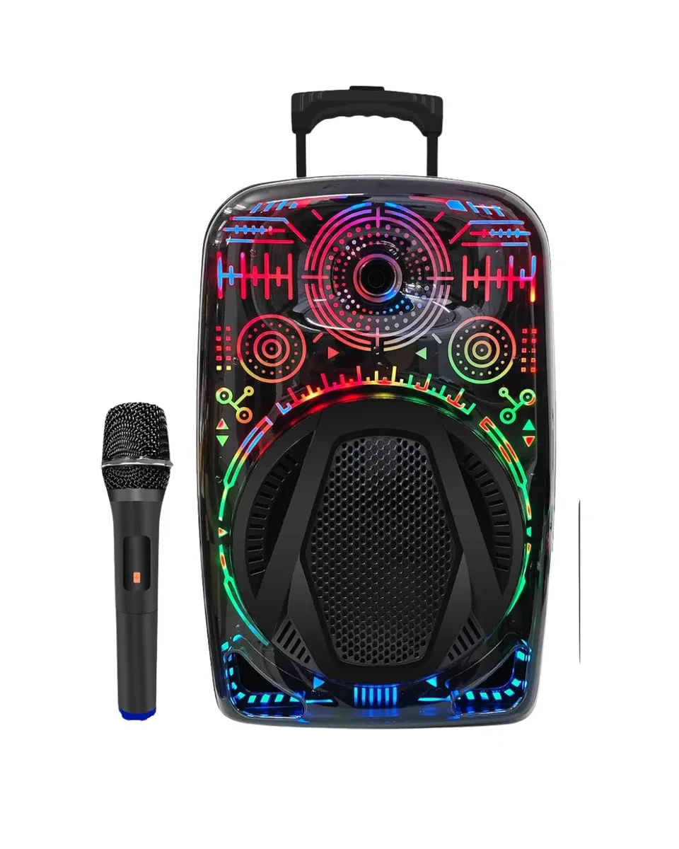 Karaoke Hoparlör RGB LED Işıklı USB FM Radyo Destekli Taşınabilir Speaker görsel 4