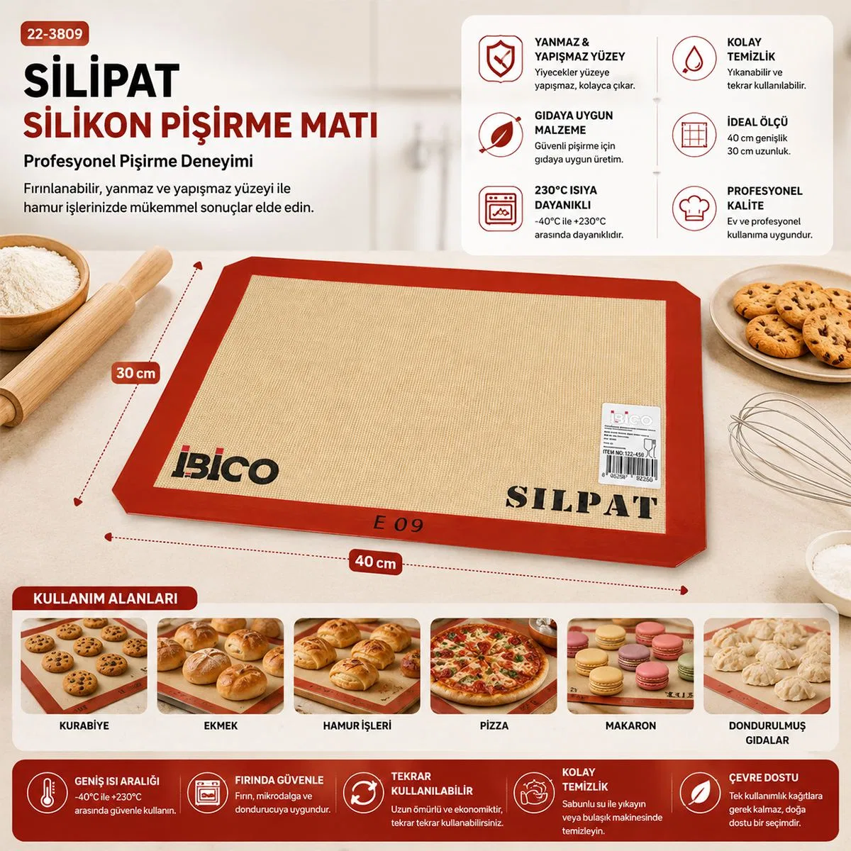 Silikon fırın pişirme matı 30x40 cm görsel 3