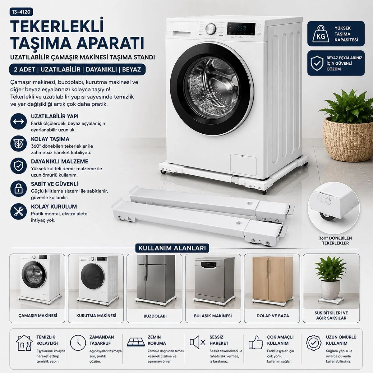 Ayarlanabilir Tekerlekli Mobilya ve Eşya Taşıma Aparatı (45-70 cm, 300 kg) görsel 3
