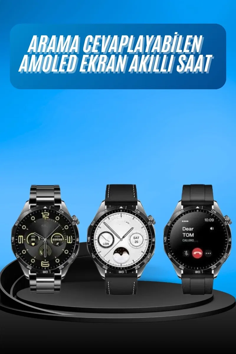 Amoled Ekran 3 Kordonlu Akıllı Saat 5. 0 Bluetooth Bağlantılı Android ve İOS Uyumlu