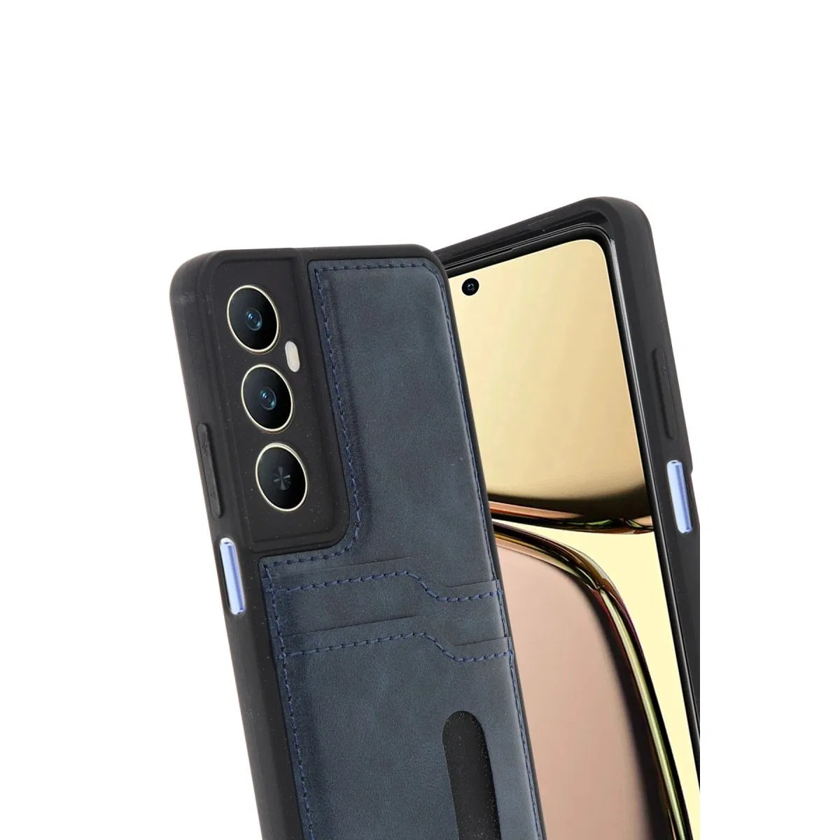 Realme C65 Sara Kartvizitli Deri Kılıf - Lacivert görsel 3