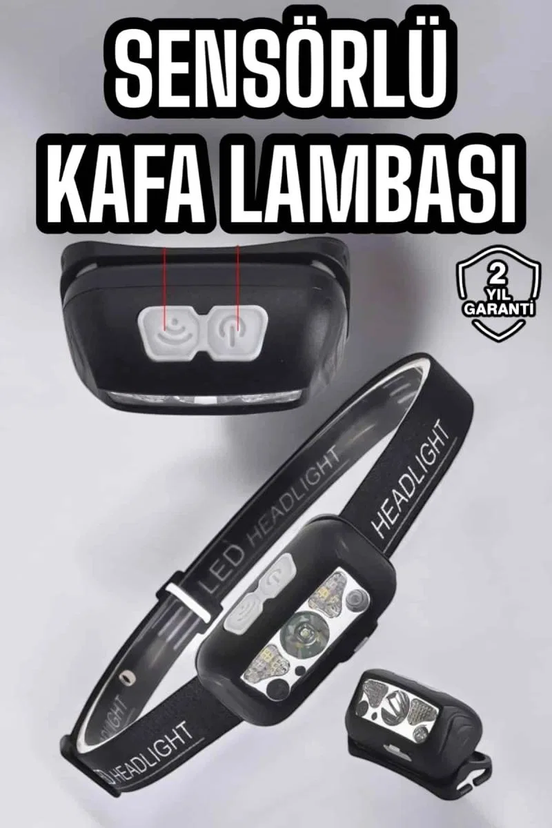 Kafa Lambası Kamp Lambası Sensörlü Şarjlı Ayarlanabilir