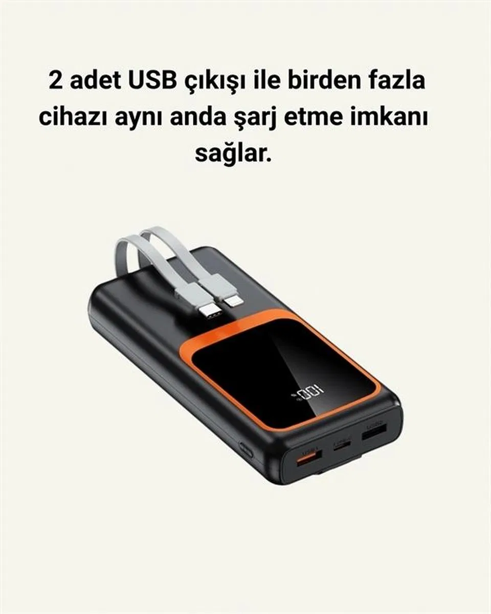 Dijital Ekranlı 20. 000 Mah Powerbank | 22. 5w Hızlı Şarj + Çoklu Bağlantı Seçeneği Yeni Nesil görsel 4