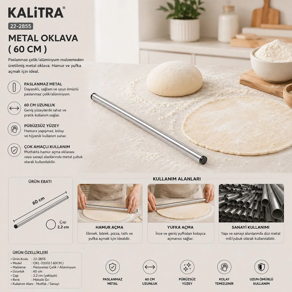 60 cm Alüminyum Oklava görsel 2