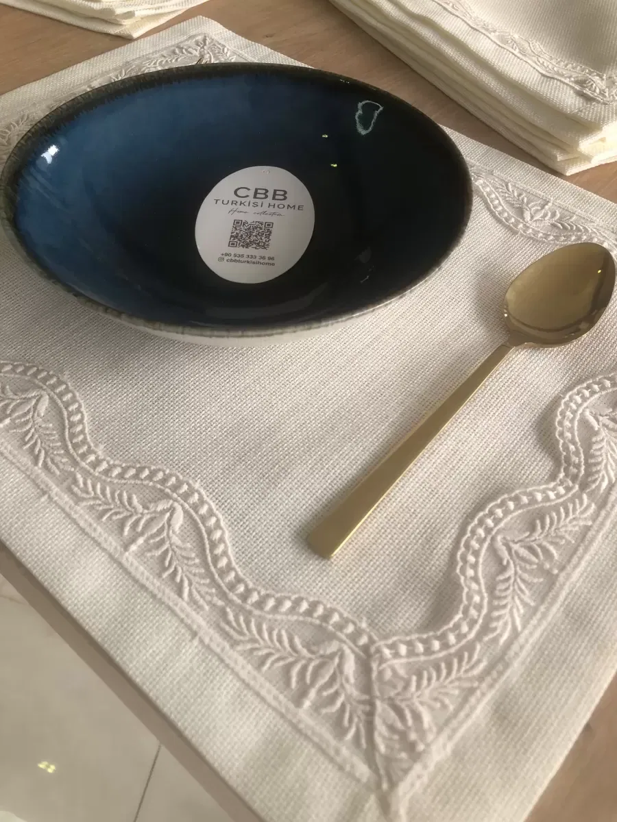 Sofra Takımı Lina Gardenya Keten Yemek Takımı 160x260 Masa Seti 12 Kişilik 26 Parça Runner Set Krem görsel 10