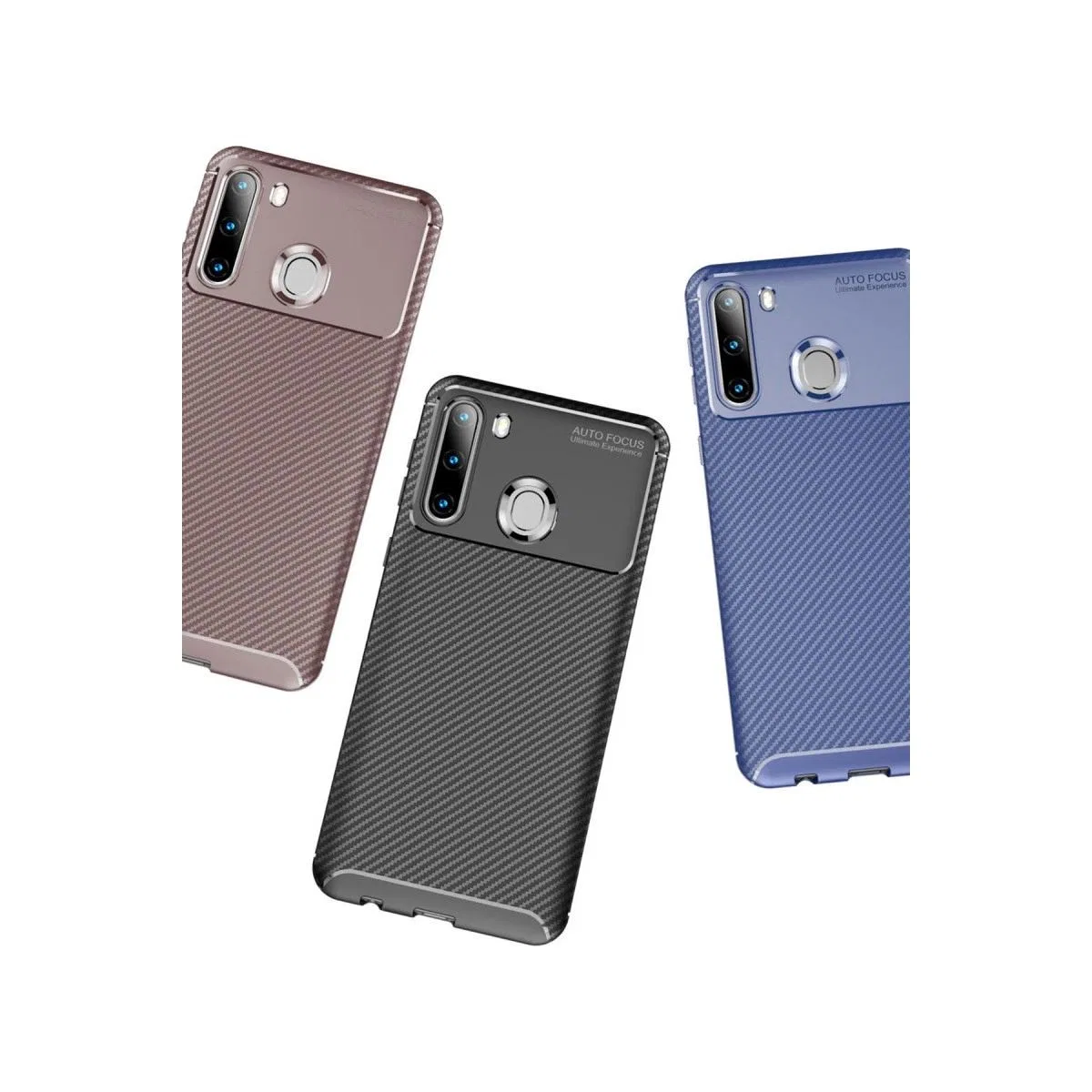 Samsung Galaxy A21 Kılıf Auto Focus Karbon Kapak - Kahverengi görsel 3