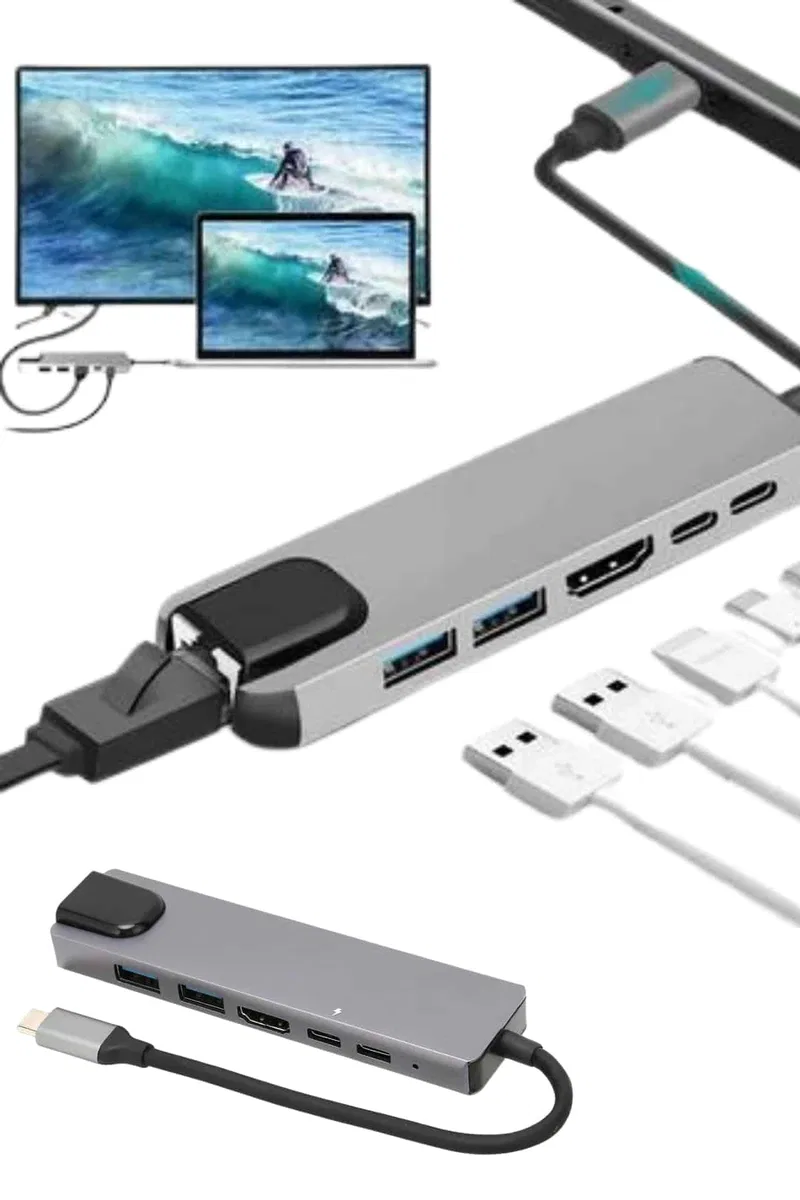Usb Type-c Hub Dönüştürücü Çevirici Çoklayıcı Macbook Çevirici 8 Portlu görsel 2