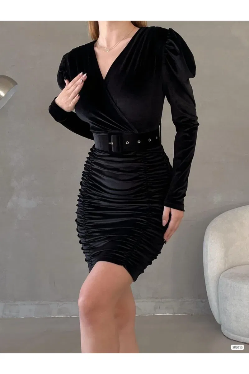 Kadın Bohem V Yaka Uzun Kol Abiye Elbise görsel 2