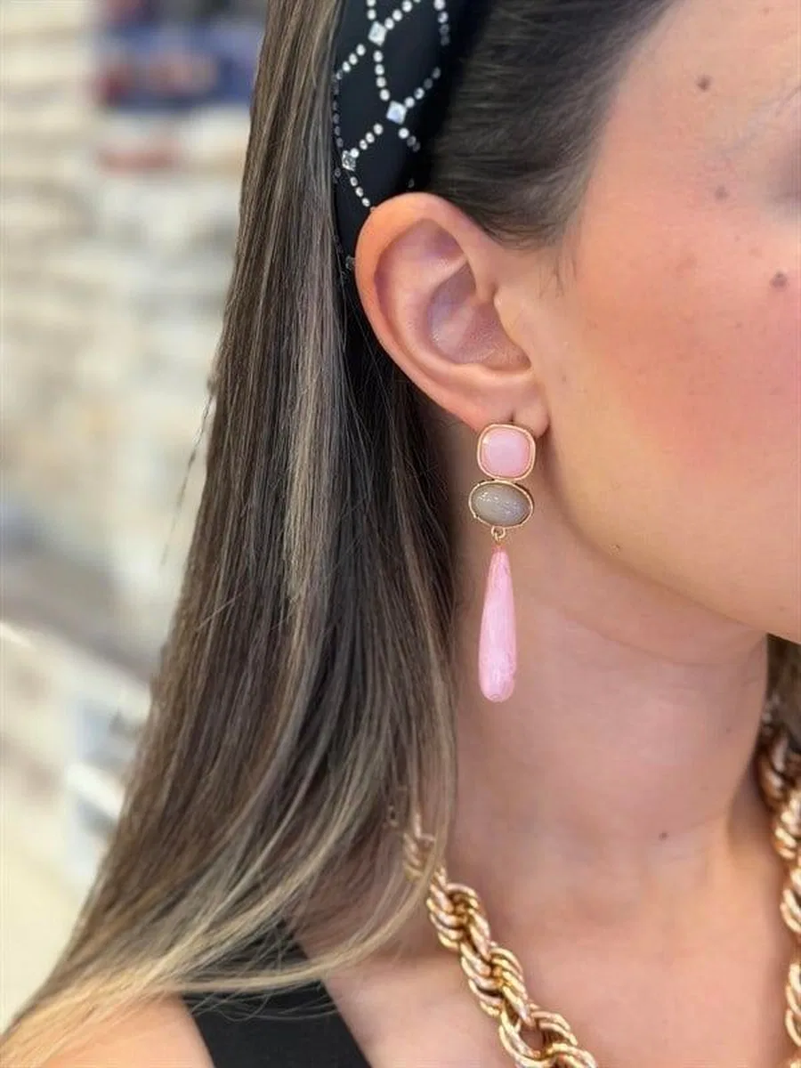 Taşlı Küpe - Pembe görsel 2