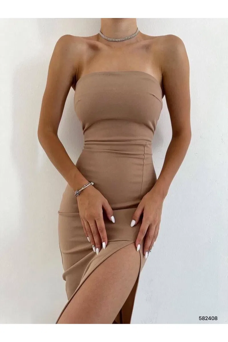 Kadın Trend Model Straplez Kolsuz Omzu Açık Abiye Elbise görsel 6
