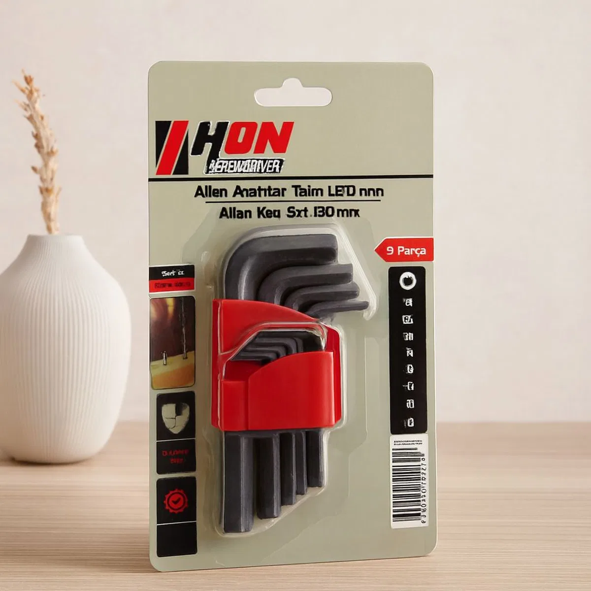 9 Parça Kısa Düz 120mm Alyan Anahtar Takımı (Siyah) görsel 2