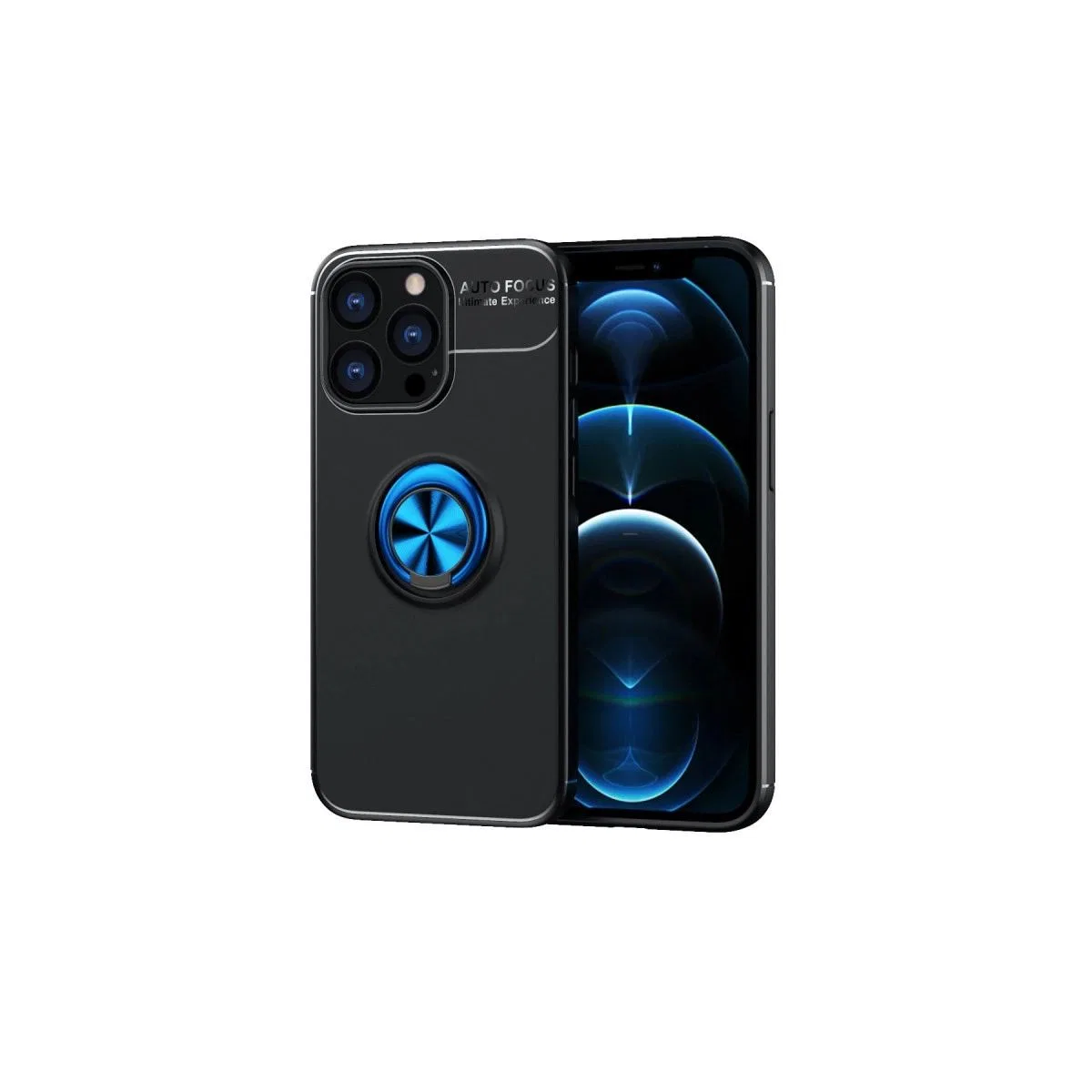 Apple İphone 13 Pro Max Kılıf Range Yüzüklü Silikon - Siyah-mavi