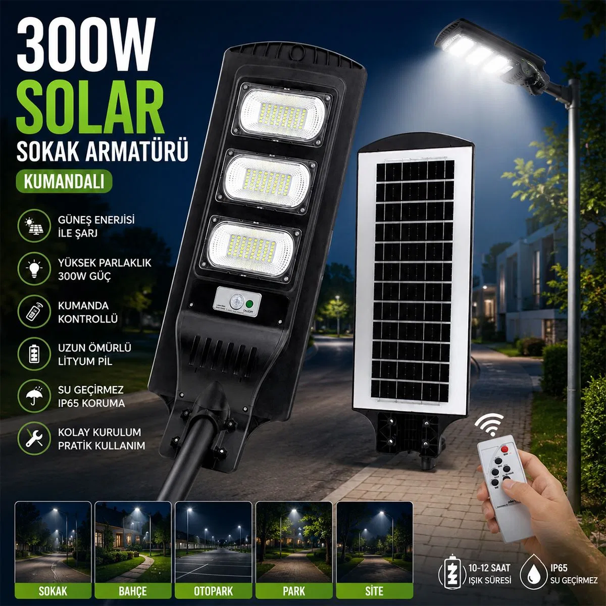 300W 6500K Solar Sokak Lambası Sensörlü görsel 5