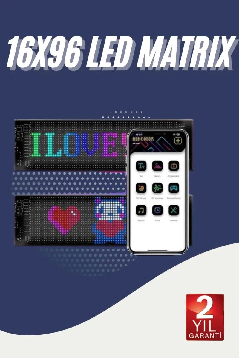 Cama Yapışan En Büyük Boy 16x96 Telefon Kontrollü Led Ekran Digital Araba Yazısı