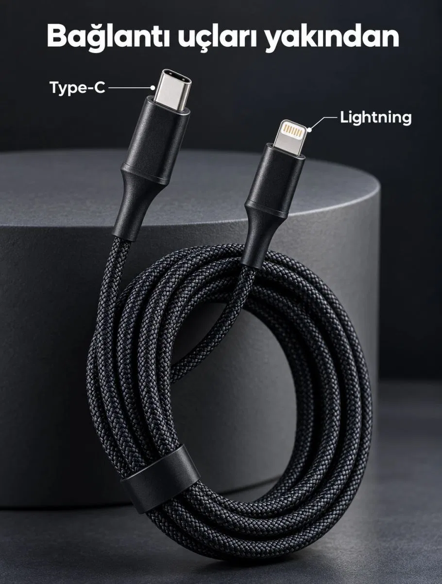 30w Pd Hızlı Şarj Kablosu Type C Lightning Led Göstergeli görsel 2