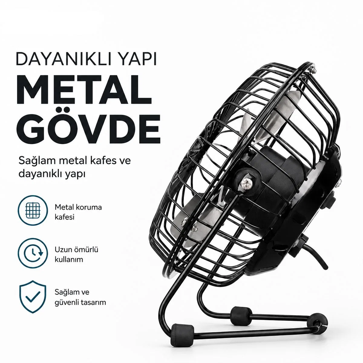 USB Şarjlı Metal Mini Masaüstü Fan 14. 5x7. 5x15 cm görsel 2