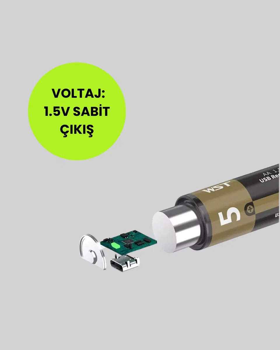 USB Type-C ile Hızlı Şarj Edilebilen AA Lityum Pil görsel 3