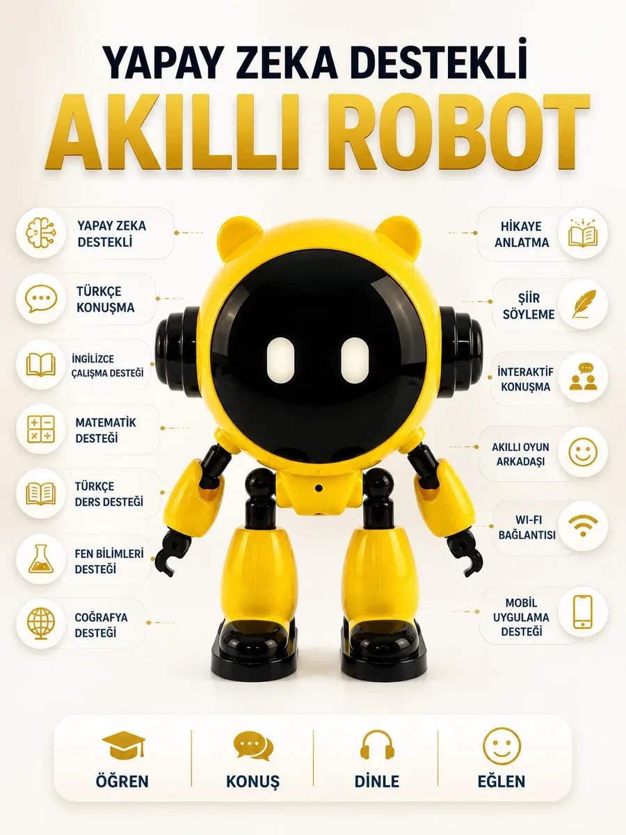 Türkçe Konuşan Yapay Zeka Robotu Çocuklar İçin Eğitici Akıllı Oyun ve Ders Arkadaşı görsel 6