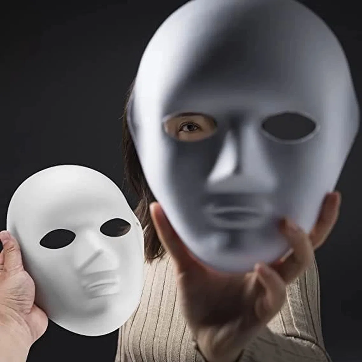 Beyaz Renk Boyanabilir Anonim Tam Yüz Cosplay Maske 24x18 Cm görsel 2