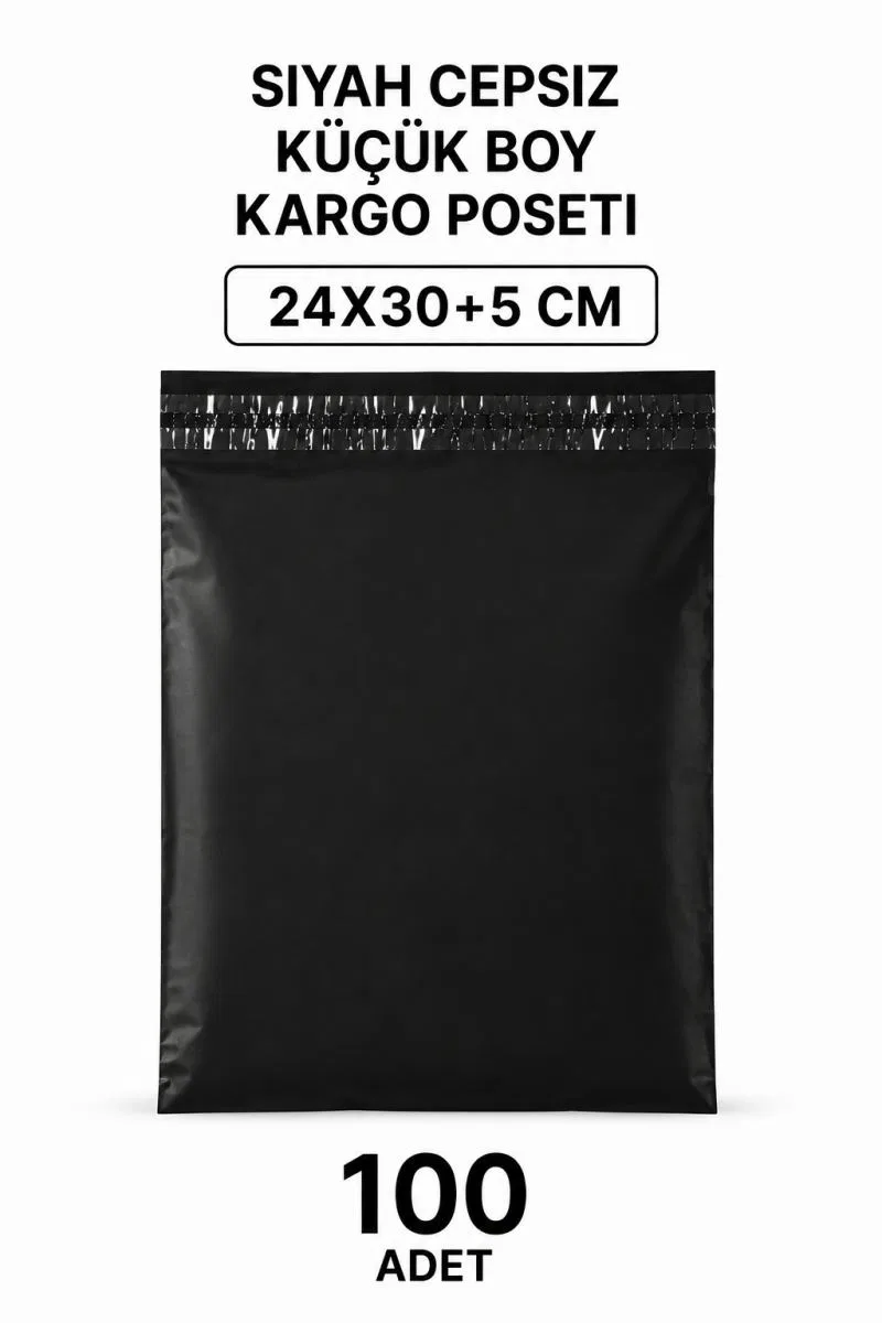 Siyah Cepsiz Küçük Boy Kargo Poşeti 24x30+5 Cm 100 Adet