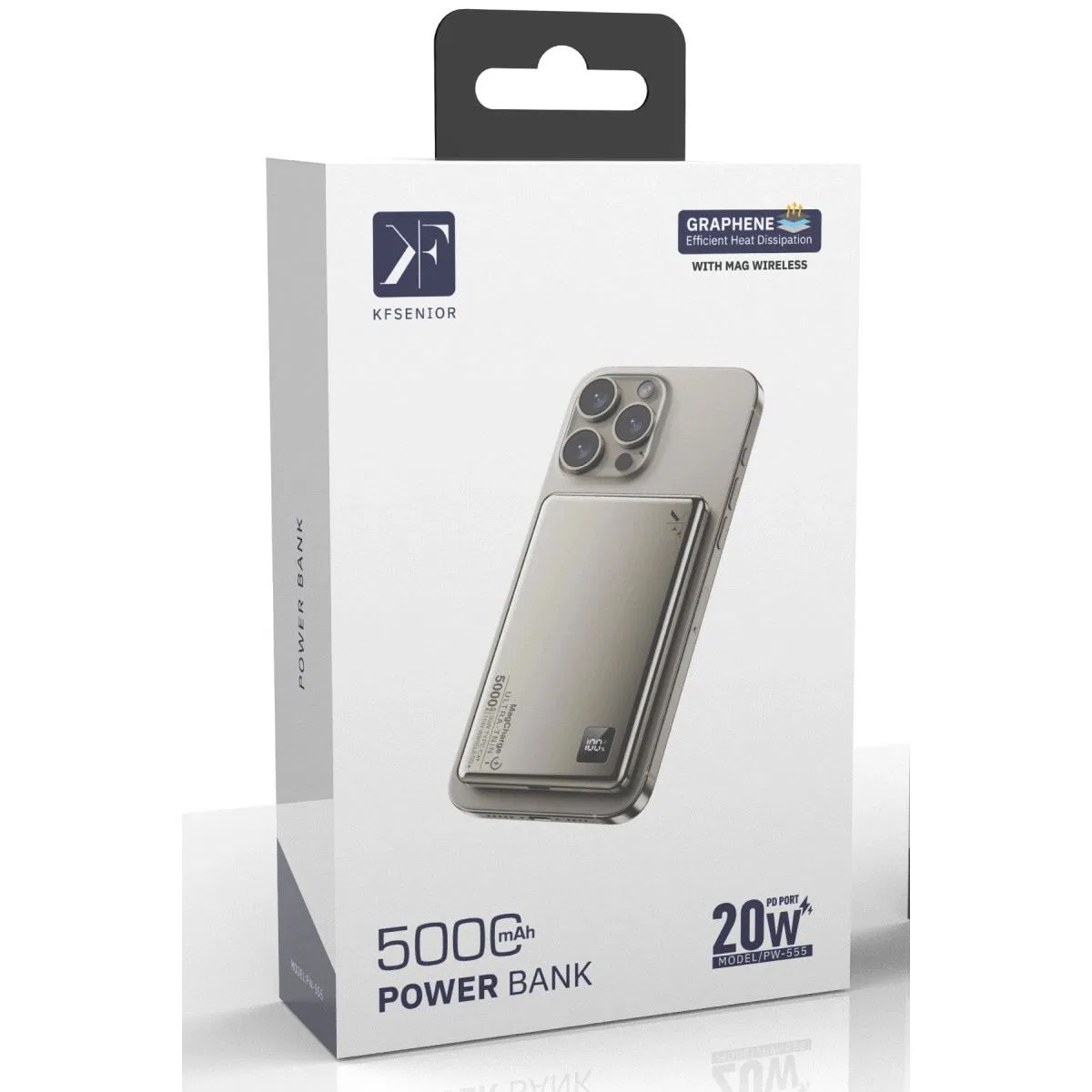 Pw555 5. 000 Mah Dijital Göstergeli 18w Type-c Ve 15w Kablosuz Şarj Pd Hızlı Şarj Magsafe Powerbank - Titanyum görsel 2