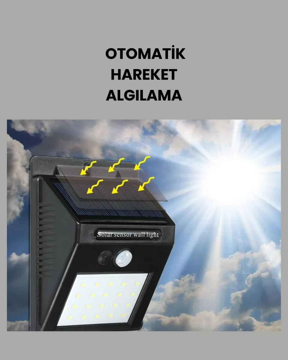 Güneş Paneli ile Şarj Olan 20 LED Dış Mekan Hareket Sensörlü Lamba görsel 3