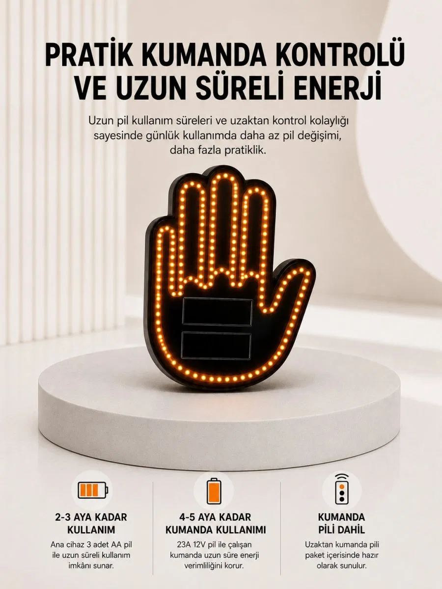 Pilli Led Işık Araç Camı İçin Uzaktan Kumandalı El Simgesi