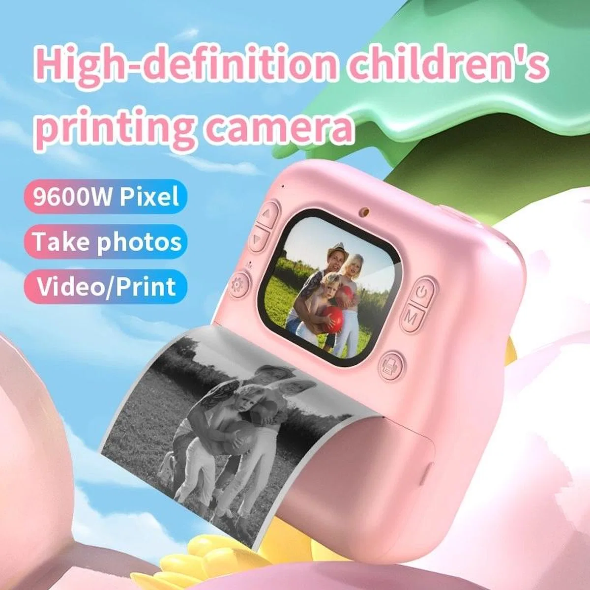 Dijital Fotoğraf Çıkaran Video Kaydedici Taşınabilir Anında Baskı Çıkaran Çocuk Kamerası Pembe görsel 3