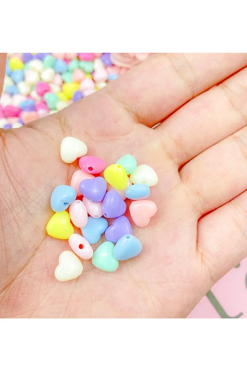 20 gr (100 adet) Şeker Rengi Akrilik Kalp Boncuklar Renkli Karışık Plastik Pastel Boncuklar Ara Boncuk Kalp Şekilli Kolye Bilezik için görsel 5