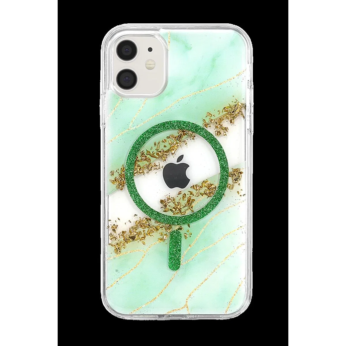 Onegif Apple İphone 11 Lotus Simli Magsafe Kapak - Yeşil görsel 3