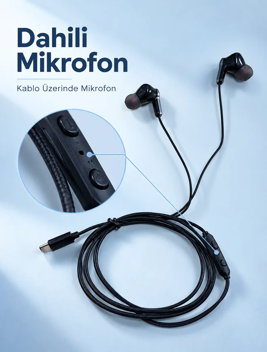 Müzik ve Sesli Görüşmeler İçin Type C Mikrofonlu Kulaklık görsel 6
