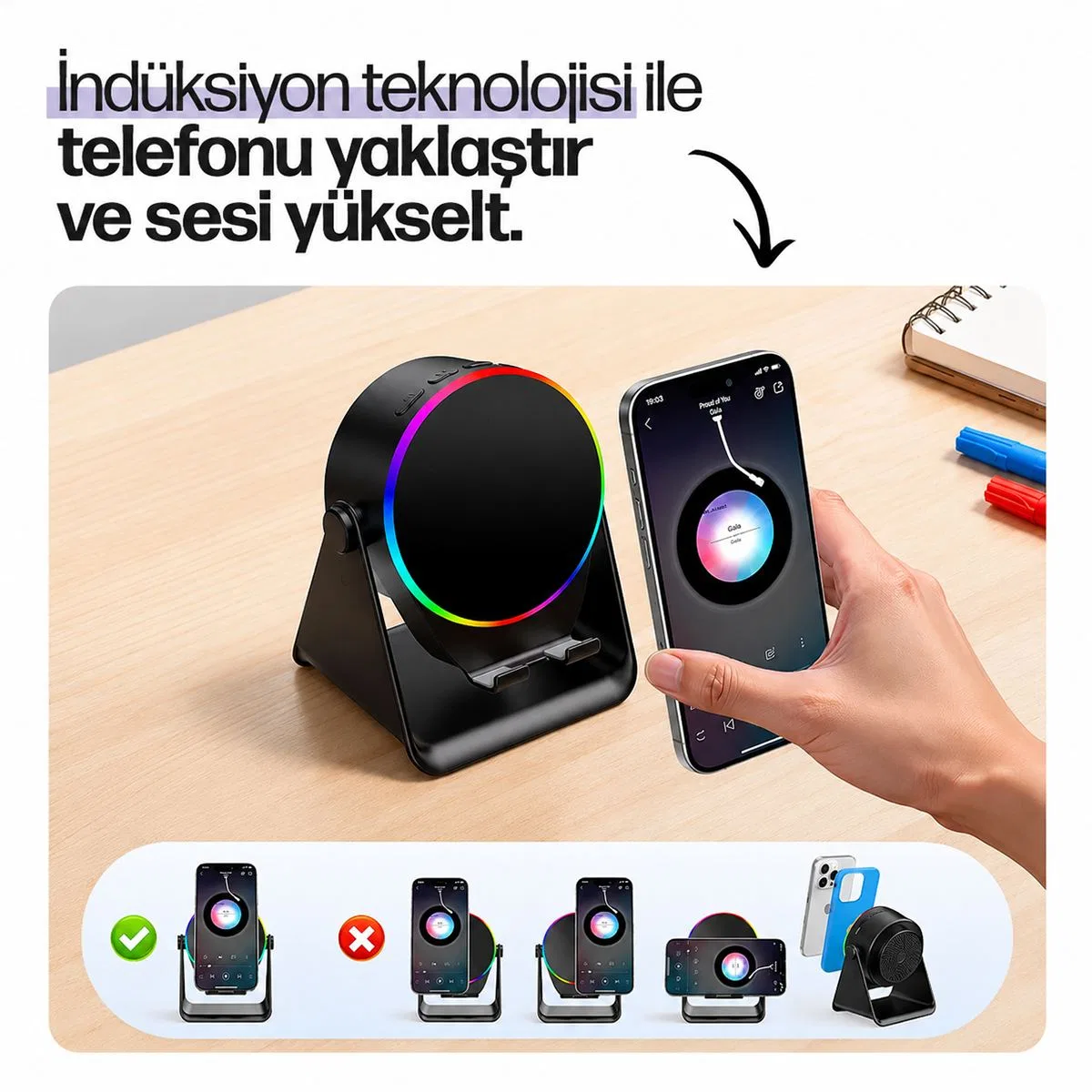 Bluetooth Soundpad Hoparlör 5W 2000mAh (Telefon Standı, USB-C) görsel 4