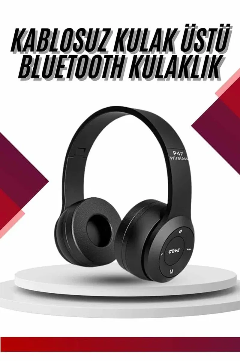 Bluetooth Kablosuz Kulaklık Siyah Wireless 5. 0 Kulak Üstü Uzun Pil Ömrü görsel 2